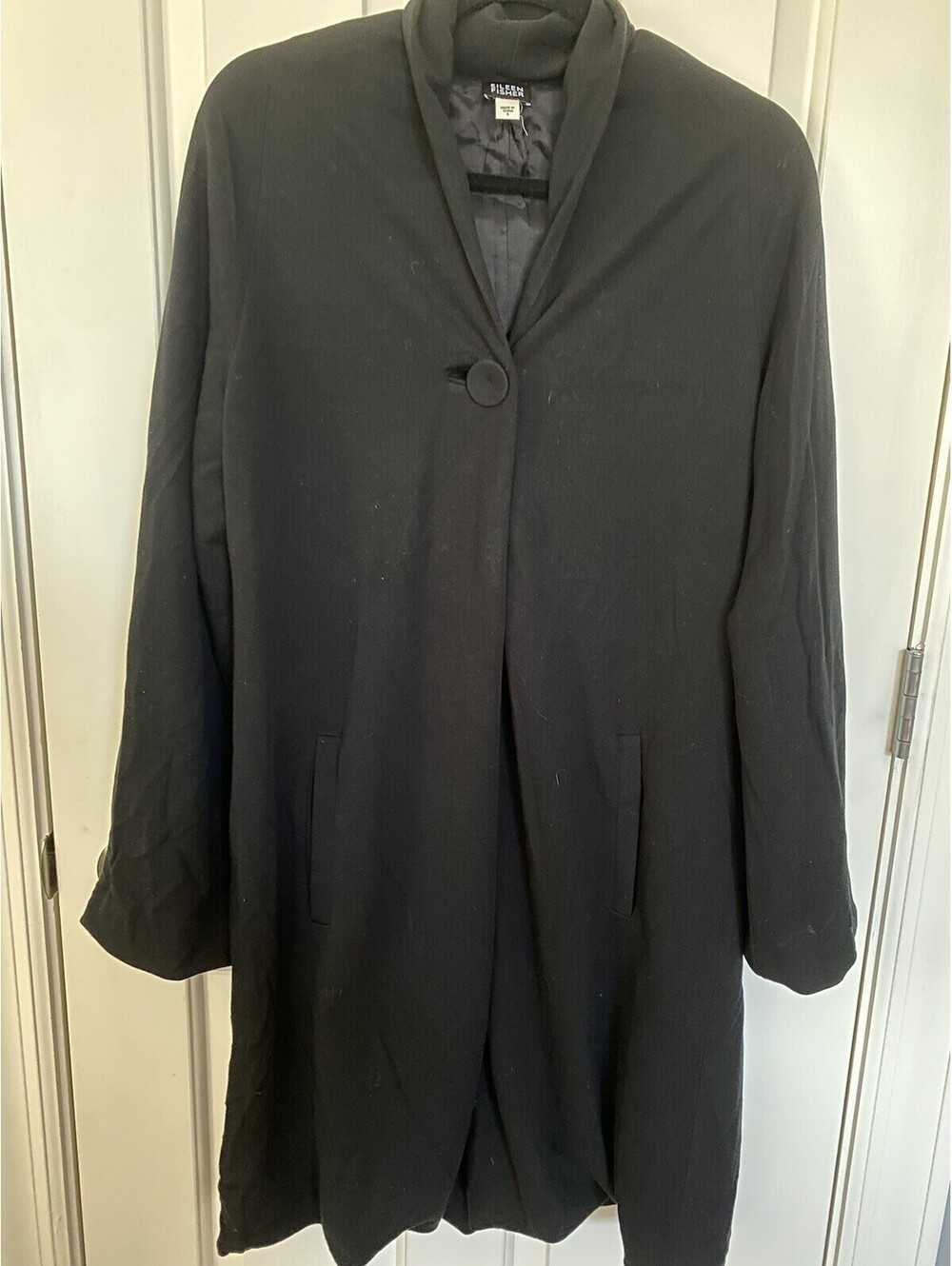 EILEEN FISHER Tencel Cashmere Wool One Button Jacket Coat Size S Black